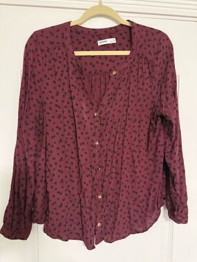Sonoma Burgundy Button-Front Printed Blouse